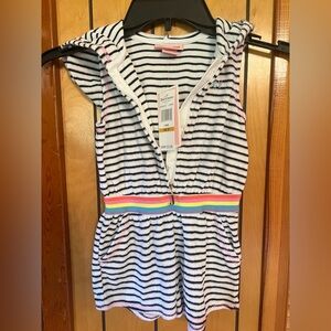 Juicy Couture Black and White Striped Romper with Rainbow Trim